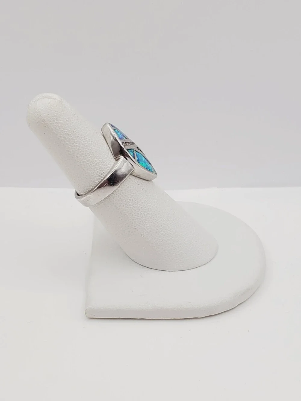 925 Sterling Silver Blue-Green Opal Marquise Ring